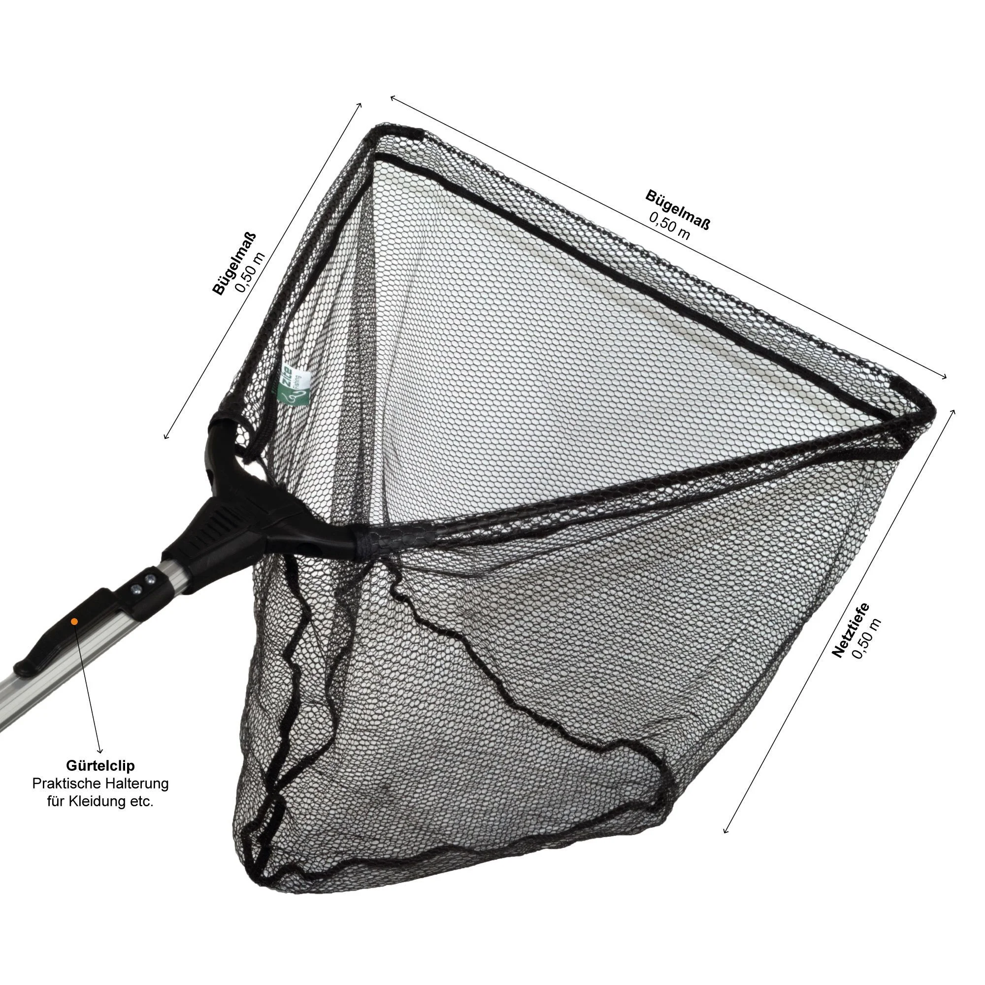 Zite Angelkescher – Gummiert & teleskopierbar, 160 cm mit Maßband-Tasche